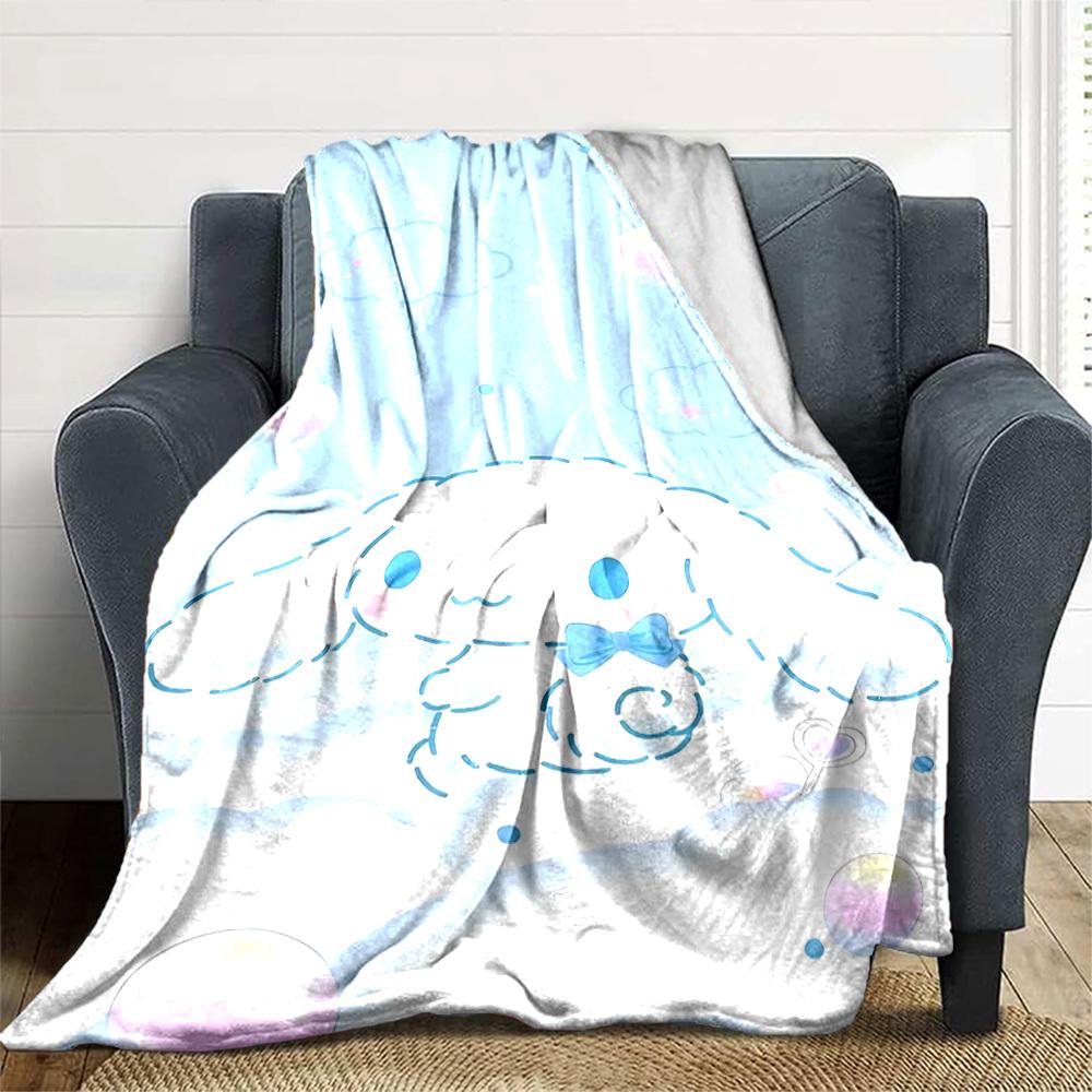 1pc Cinnamoroll Name Blanket Lightweight Flannel Throw for Sofa Bed Travel Camping Livingroom Office Couch Chair