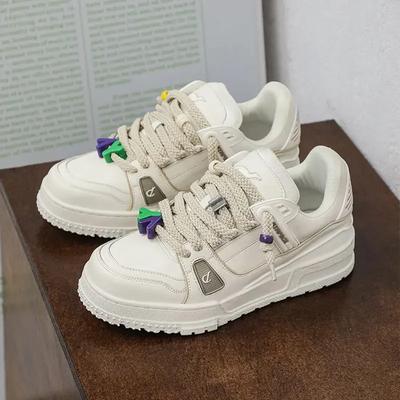 Pantofi sport casual de cuplu noi din piele albă, la modă și versatili pentru exterior, personalizați cu șireturi, mărimi mari 36-44