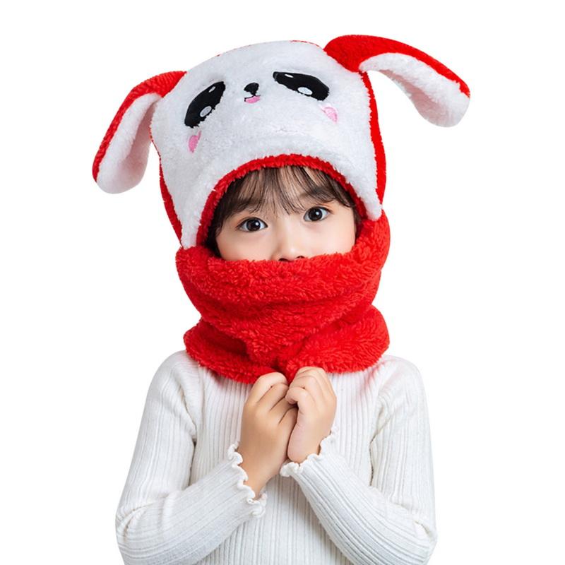 Children Cartoon Cute Bear Rabbit Hat Scarf Girls Boys Winter Soft Thicken Scarves Beanie Double Warm Fleece Kids Hats