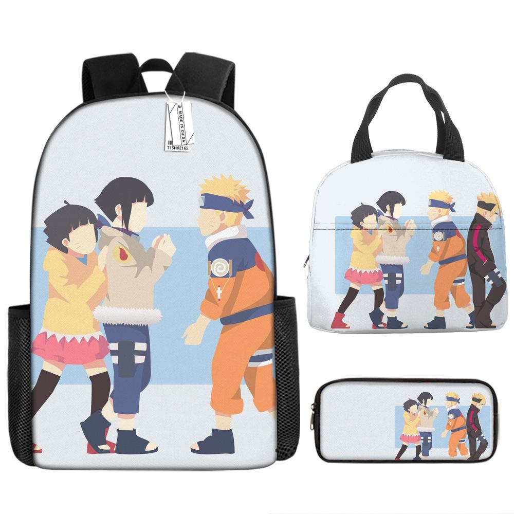 Naruto Shippuden Elementary and Secondary School School Bag Large Capacity Campus Backpack Lunch Bag Pencil Bag Three-piece Set