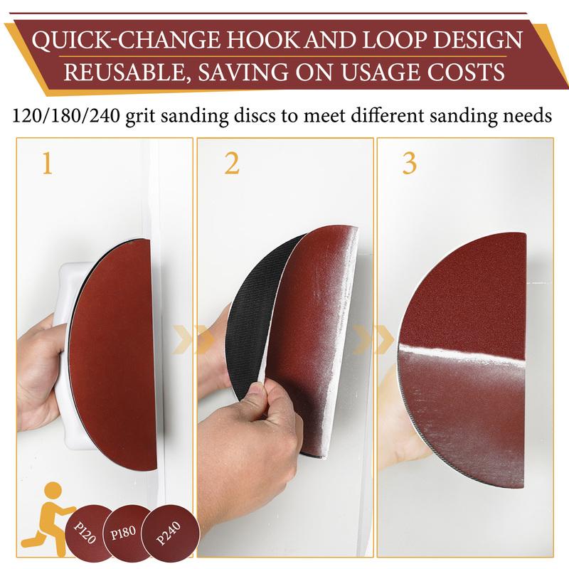 Drywall Corner Sander, Semi-Circular Angle Tool with 12PCS 9 Inch Hook and Loop Sanding Discs 120/180/240 Grit for Wall Corners