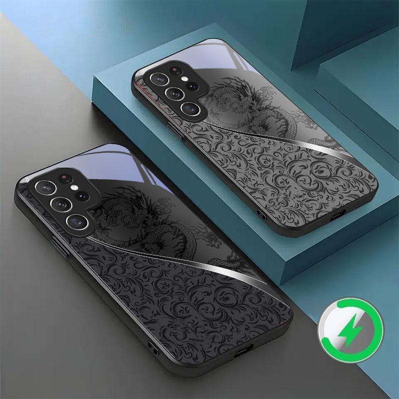 Dragon Totem Rose Purple For Samsung Galaxy S20 FE S21 S22 S23 Plus S24 Ultra 25 Edge S24Ultra For Magsafe Glass Phone Casee