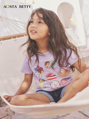 Europäischer & Amerikanischer Stil Mädchen Kurzarm Baumwoll-T-Shirt: Sommer Print Rundhals Oberteil