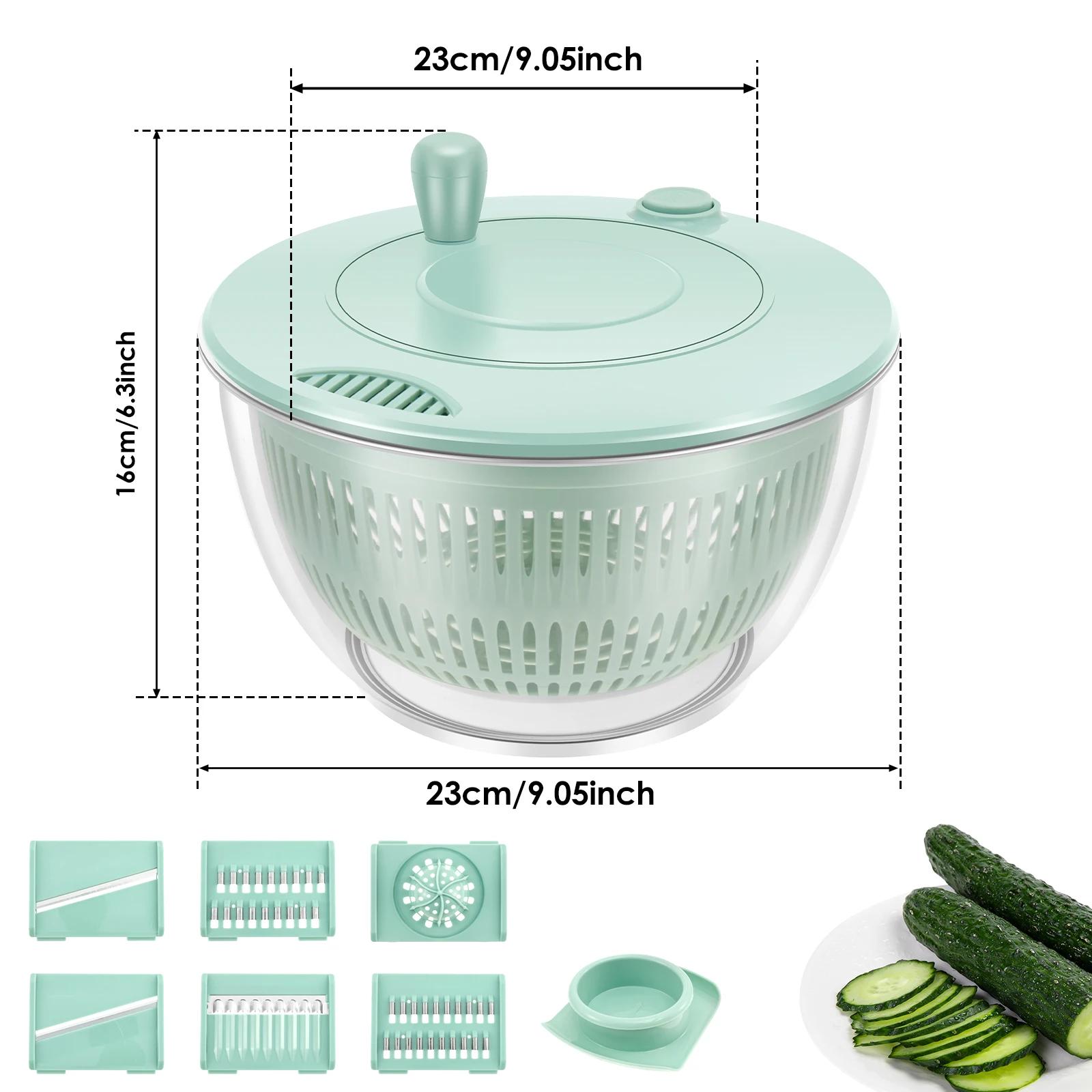 

Vegetables Salad Spinner Vegetables Fruit Wash Basket Multifunc Dehydration Basket with Slicer Kitchen Gadget Salad Mixing Bowl светло-зеленый