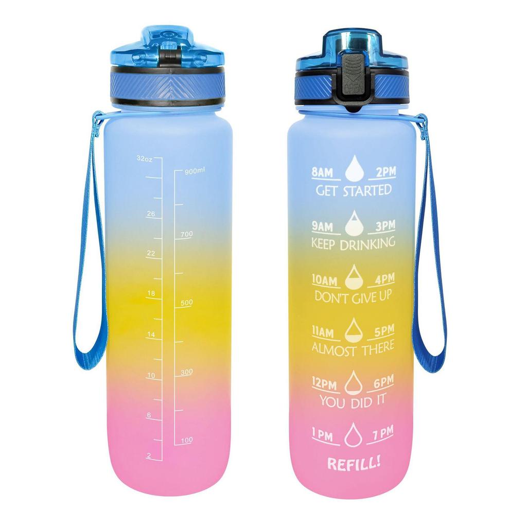 Tritan Frosted 1000ml Plastic Water Bottle with Time & Capacity Scale, Portable Handle