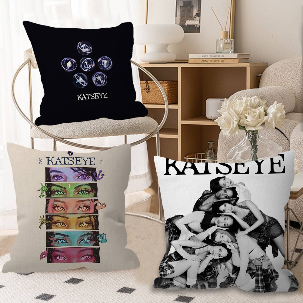 Korea Kpop Band K-Katseye Pillow Covers Cartoon Sofa Decorative Home Double-sided Printing Short Plush Cute Cushion Cover