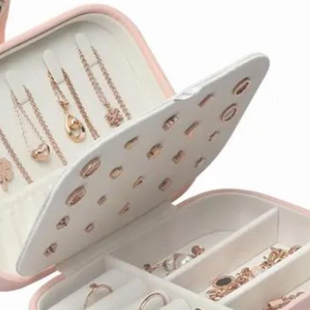 Jewelry Storage Box Ring Earing Necklace Bracket Organizer Portable Large Capacity Gift Pink