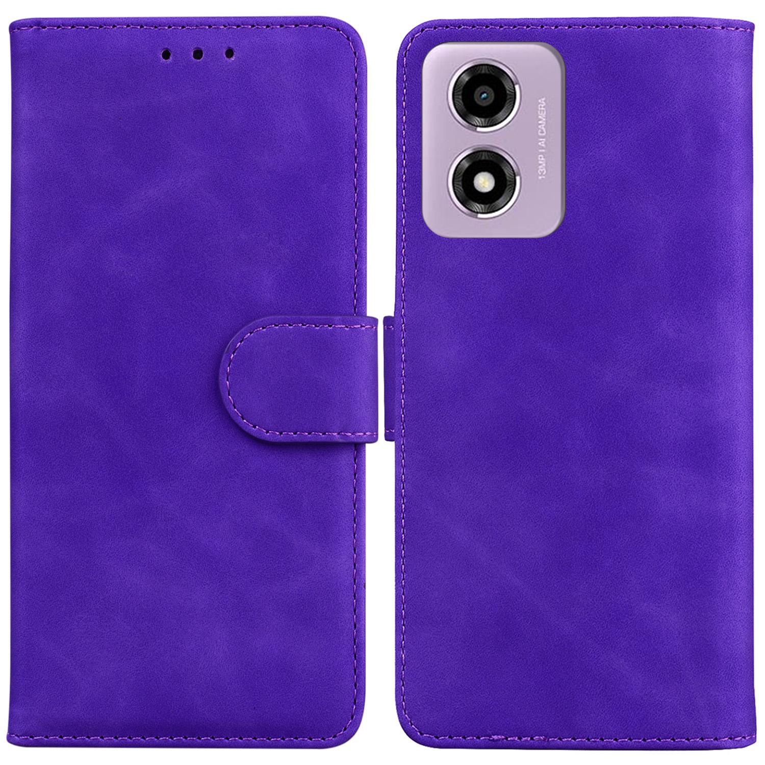 

For Motorola Moto G04s 4G/E14 4G Wallet Case Solid Color Leather Phone Cover Purple