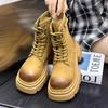 Thick-soled Thick-heeled Heightened Martin Boots Women's 2024 Autumn New Lace-up Retro Versatile Short Boots Flip-top Rhubarb Boots