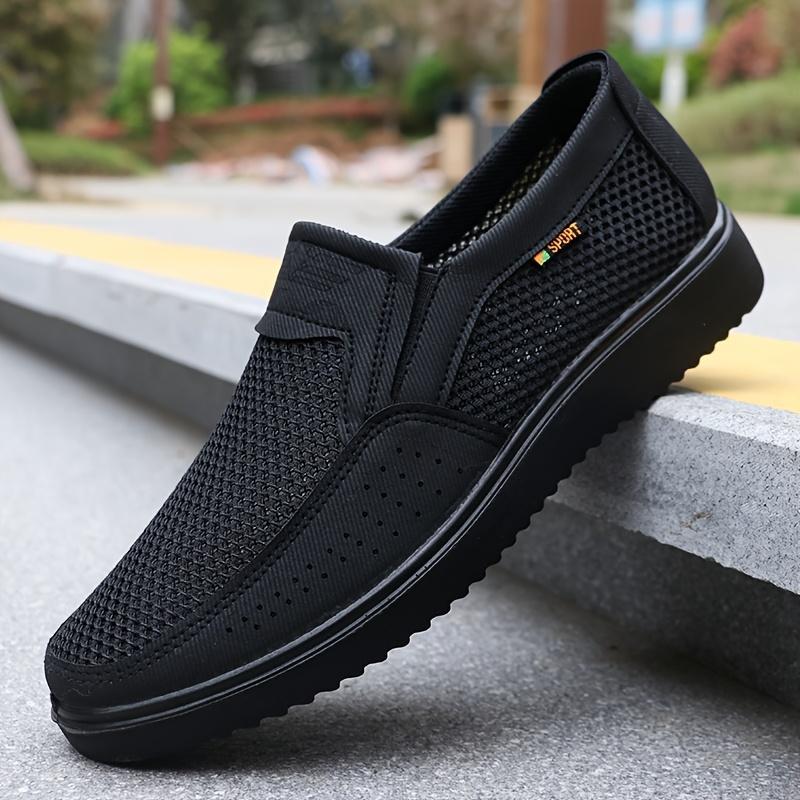 Lightweight Men's Breathable Slip-On Casual Shoes - Brown Mesh Fabric Low Top Walking Sneakers for Outdoor, All-Season Comfort