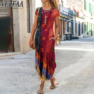 Naiste mood suvine kevadlillemustriga lühikeste varrukatega O-kaelusega vabaajakleidid