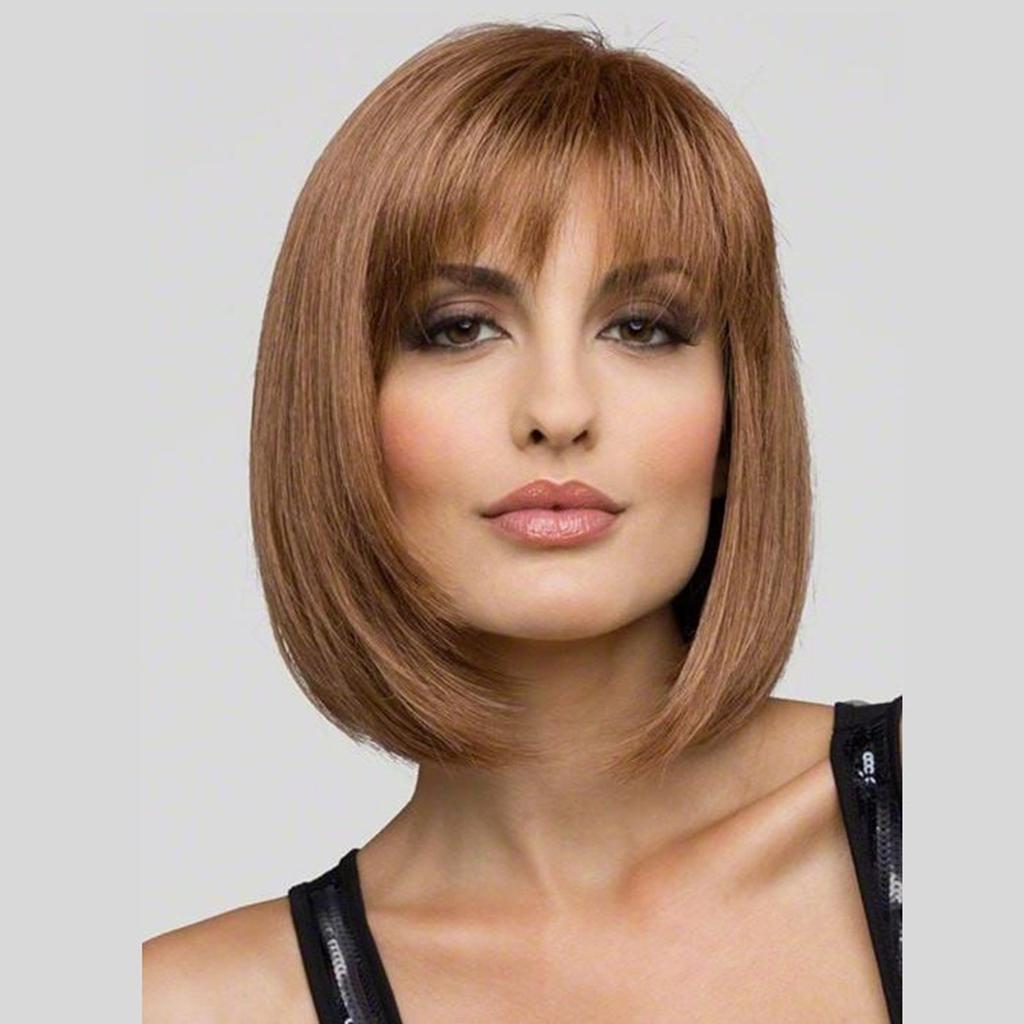 Perruque Synthétique Femme Brun Mixte Blond Avec Frange, Longueur 18 Pouces, Style Naturel - Neuve Avec étiquettes