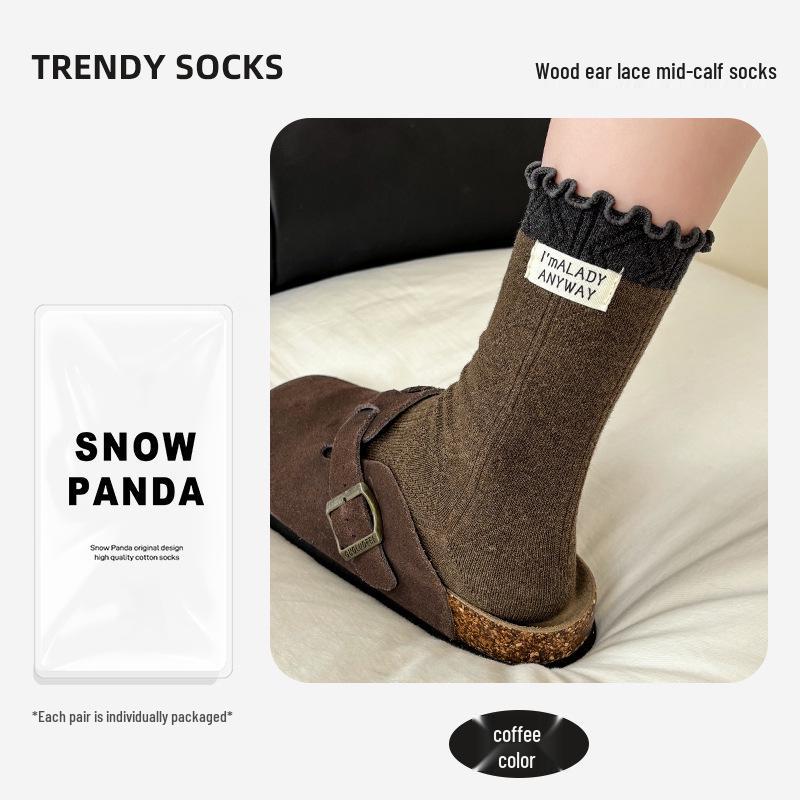 Women's Japanese-Style Frilly Edge Mid-Calf & Knee-High Slouch Socks - Autumn/Winter Versatile Fabric.