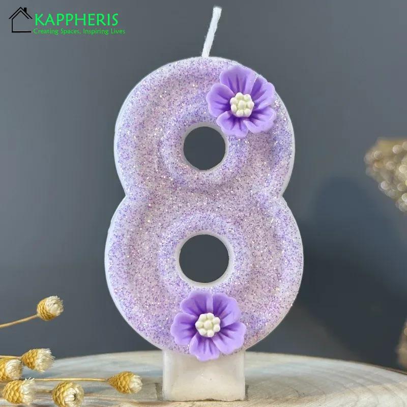 Purple Pink Barbei Birthday Beautiful Birthday Number Candles Sparkling for Cake Topper Decoration Flower Pure Bee Honey Candles