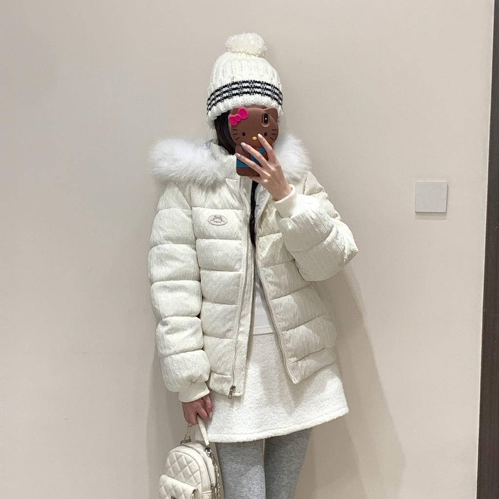 Single Women's Winter Short Hooded Sweater Collar Cotton Jacket Vertical Quilted Loose Version Commuter Cotton Jacket