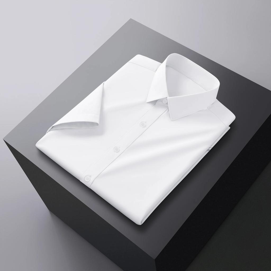 New Men's Business Casual Solid Color Short Sleeved Shirt for Summer Fashion No Ironing Comfortable and Versatile Top