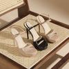 Spring and summer new one-word with open-toed high-heeled sandals for women, sexy temperament thin-heeled waterproof table shoes