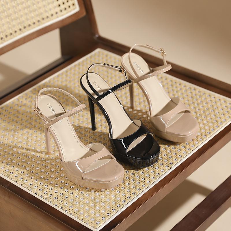 Spring and summer new one-word with open-toed high-heeled sandals for women, sexy temperament thin-heeled waterproof table shoes