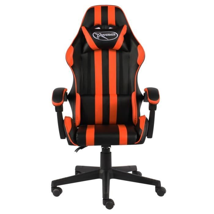 Fauteuil de jeux vidéo - VIDAXL - Noir et orange - Similicuir - Hauteur réglable - Accoudoirs inclus