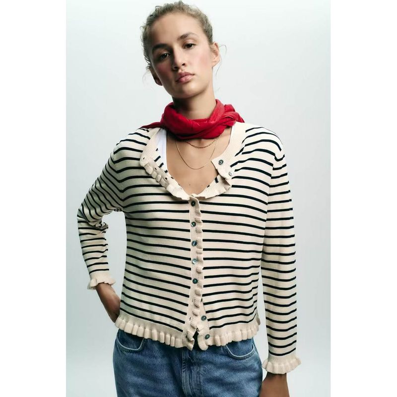 ZA New arrival women's clothing ZR Fashion wind Export Fashion laminated decorative round neck Long sleeves Knitting Outwear 3433100