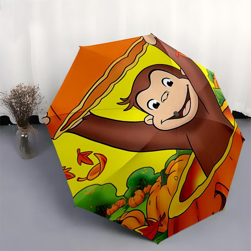 Curious George, Pumpkin Patch Automatic Opening and Closing, 8 Rib Structure Portable Umbrella, Suitable for Men and Women In All Seasons  P