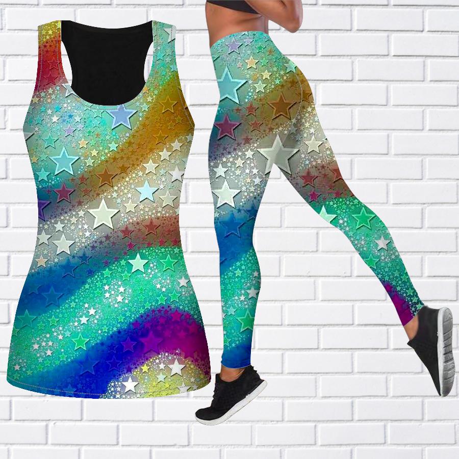 Gold Star Print Yoga-Outfit für Damen, modische Workout-Leggings, Fitness, Sport, lässige Yoga-Hose