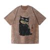 Cat Fish Vintage Wash Japanese Design T-Shirt Funny Men's Clothes Fashion Holiday Short Sleeve O-neck Cotton Tees Tops