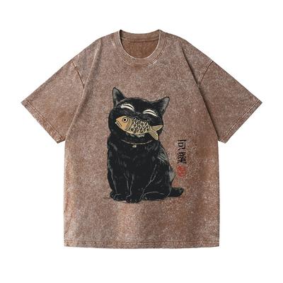 Wels Vintage Waschung Japanisches Design T-Shirt Lustige Herrenkleidung Mode Urlaub Kurzarm Rundhals Baumwolle T-Shirts Oberteile