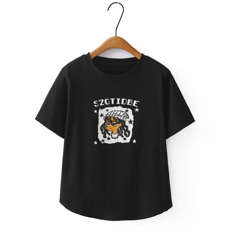 Plus Size Women s Cartoon Print Cotton T-shirt, Short Sleeve, Round Neck - 2025 Summer Fashion 2XL