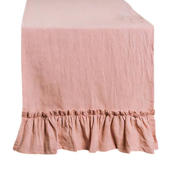 Solid Cotton Table Runner with Ruffled Edges Vintage Farmhouse Decor for Dining Coffee Table Country-Style Wrinkle Fabric Placemat Elegant Home Accent
