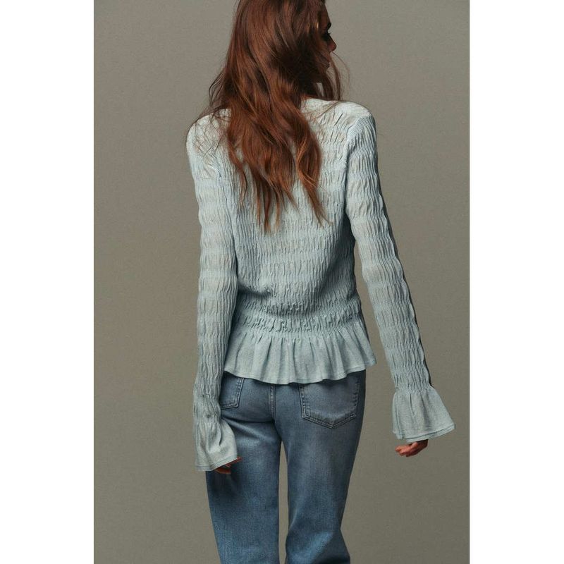 Za Autumn and Winter New Arrivals Women's Clothing Zr European and American Style Fashionable Pleated V Neck Long-Sleeved Knitted Jacket 0014104 406
