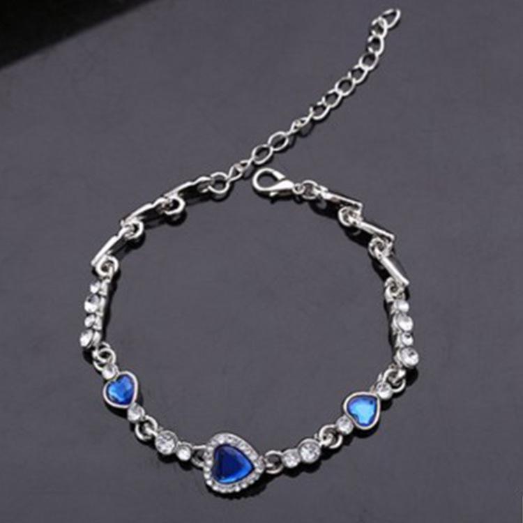 SCIONE Women Jewelry Fashion Ocean Blue Bangle Bracelet Rhinestone Love Heart Austrian Crystal