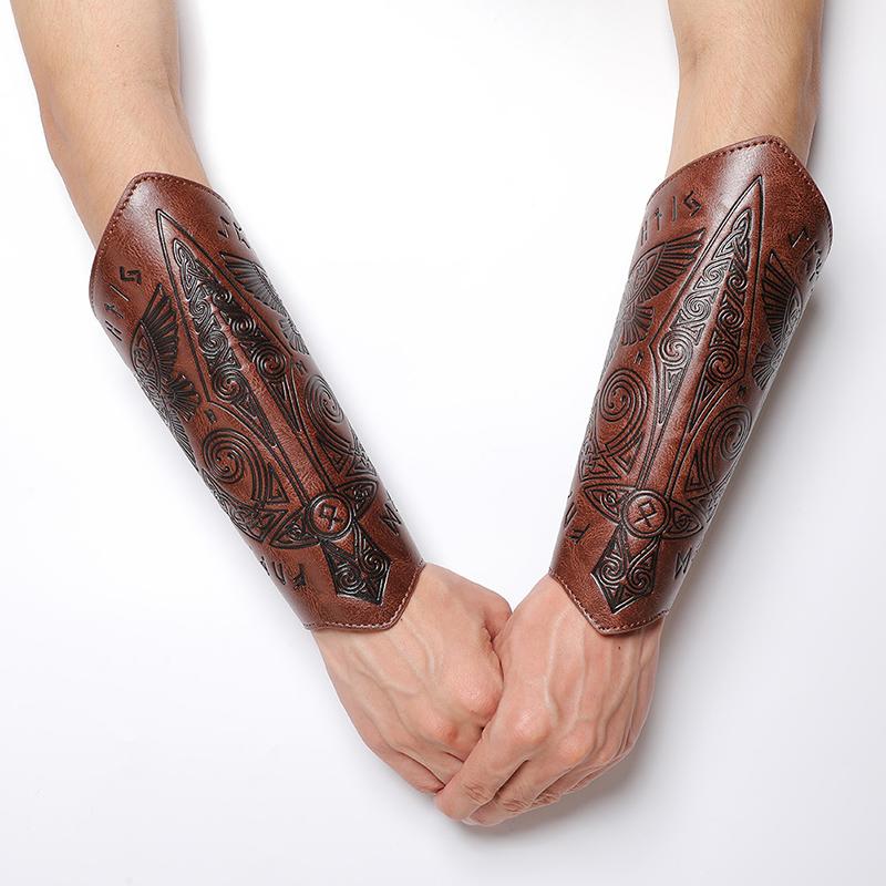 Medieval Retro Embossed Wristband Cosplay Stage Prop Knight Armguard Costume Matching Genuine Leather Embossed Arm Armor