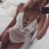 Sexy Crotchless Solid Underwear Women Lace Hollow Bra Set Erotic Costume  Baby Doll Dress Deep V Open Bra Sexy Lingerie Set