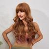 ALAN EATON Long Wavy Synthetic Wigs Ombre Brown Hair Wigs with Bangs for Women Cosplay Daily Party Dating Heat Resistant Fiber Wig