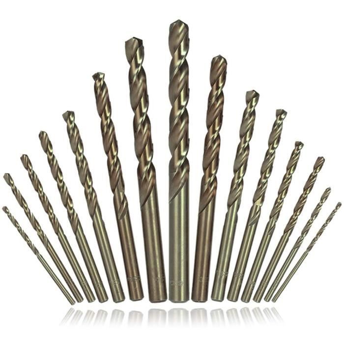 Forets hélicoïdaux - HSS - Lot de 15 - Métal dur - Acier inoxydable - Bois et aluminium