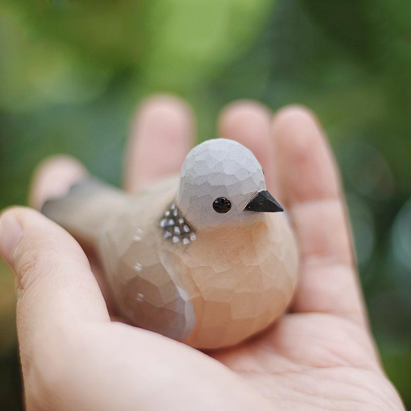 Little Bird Wood Carving Bird Pearl Neck Turtledove Wild Dove Handmade Wooden Ornaments Home Decor Table Decoration Accessories