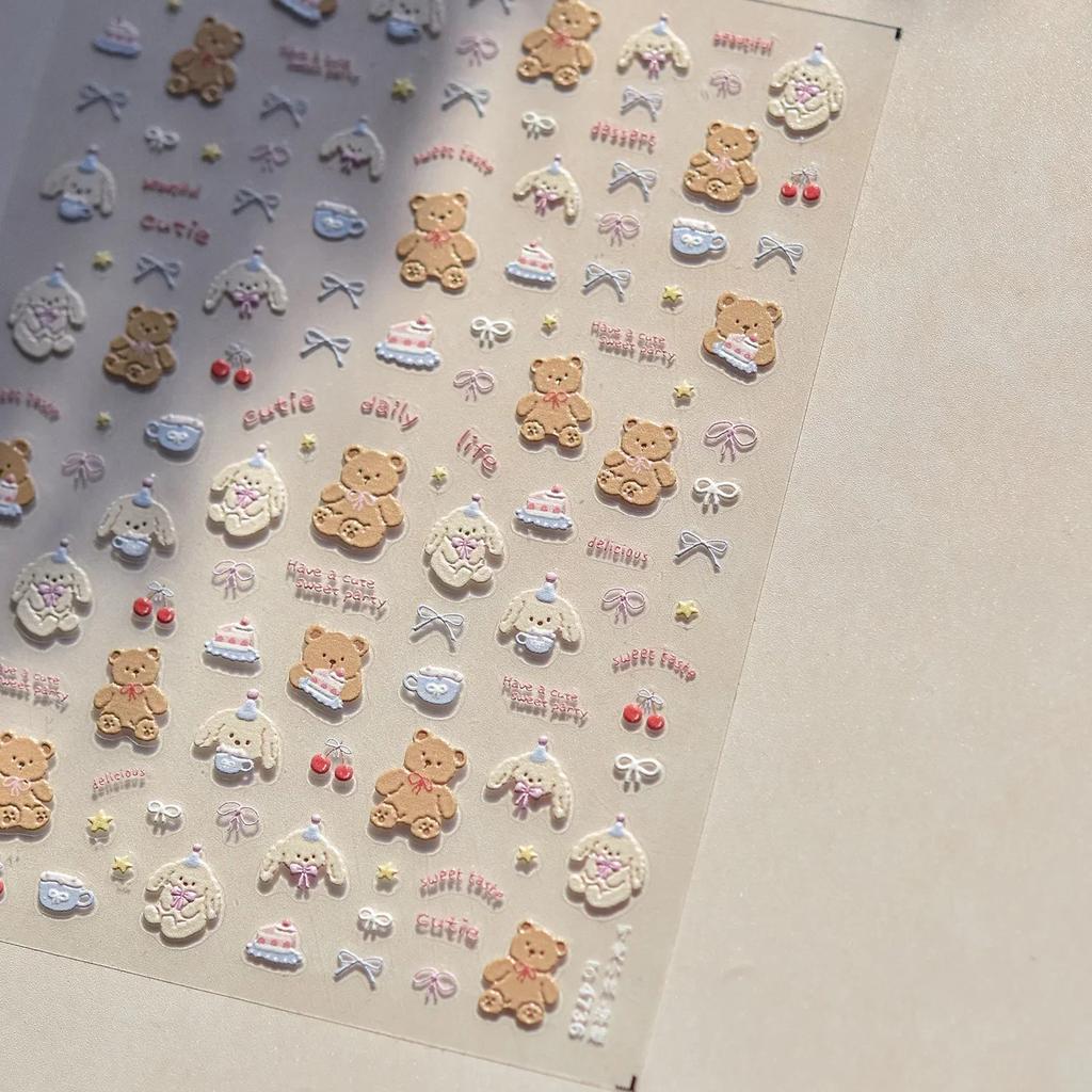 5D Pudding Jelly Dessert Fruit Cherry Pink Claw Print Bowknot Tie Knot Love Heart Stars Nail Art Sticker Adhesive Manicure Decal