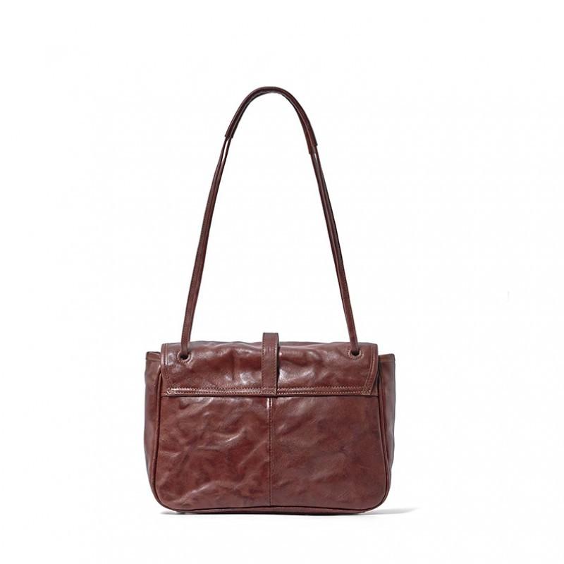 Real Leather Women's Bag Commuting Shoulder Fashionable Retro Mailman Tree Cream Vegetable Tanned Cowhide Crossbody