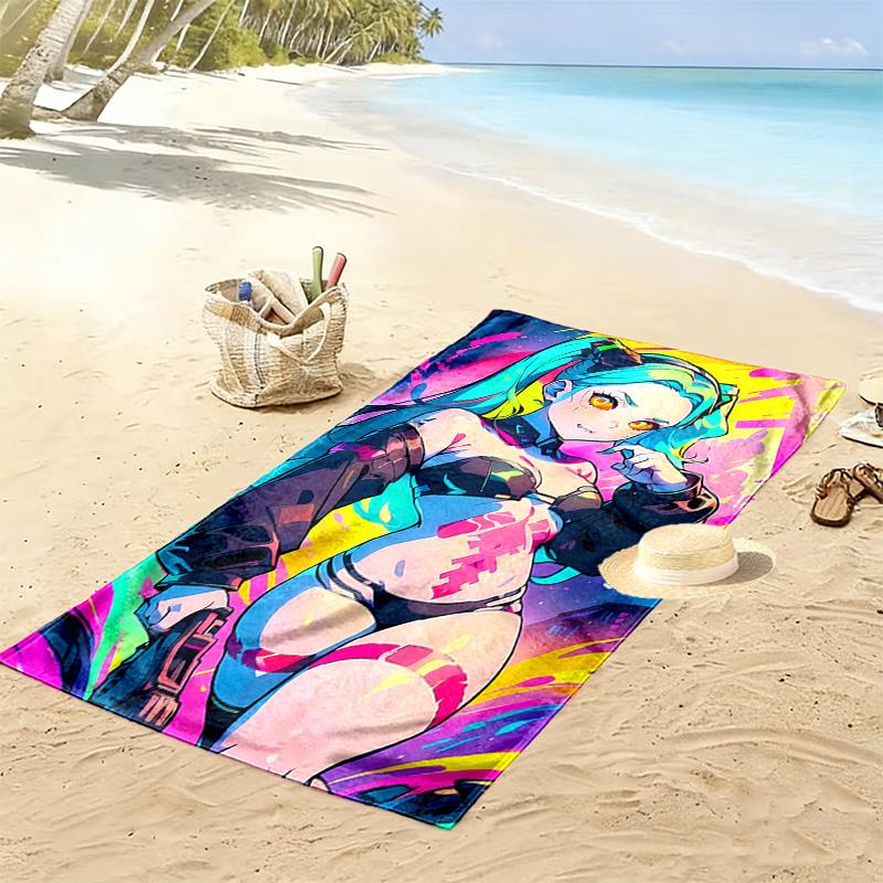 Cyberpunk Edgerunner Print Beach Towel, Large Soft Quick Dry Towel for Beach Camping Swimming