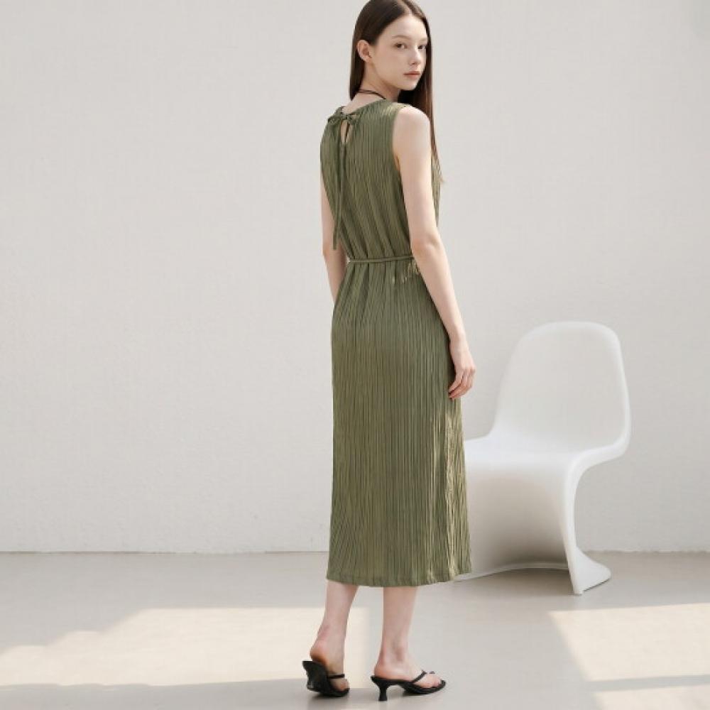 Karra Sleeveless Pleated Dress + Belt Set A6m0972