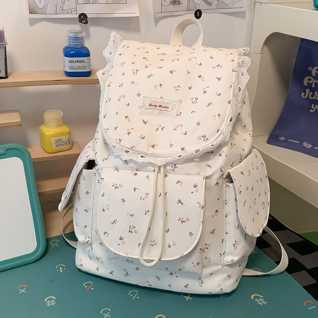 Schoolbag French Gentle Wind Floral Backpack Female Lace Edge Student Schoolbag Soft Cute Cream Wind Girlish Backpack Manufacturer
