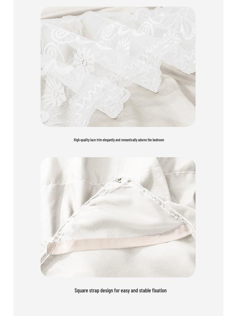 Brushed Double-Layer Solid Color Elastic Lace Ruffle Bed Skirt Full-Size Mattress Cover