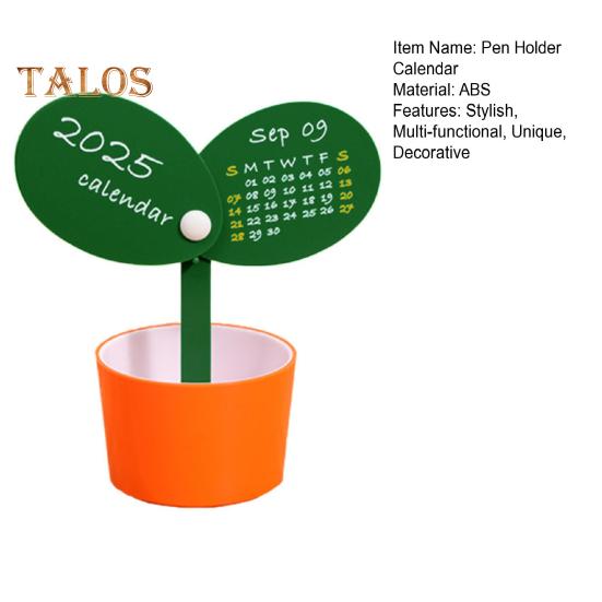 Pen Holder Desk Calendar 2025 Potted Plant Monthly Calendar with Pen Holder Base Tabletop Decoration for Home Office Organizer