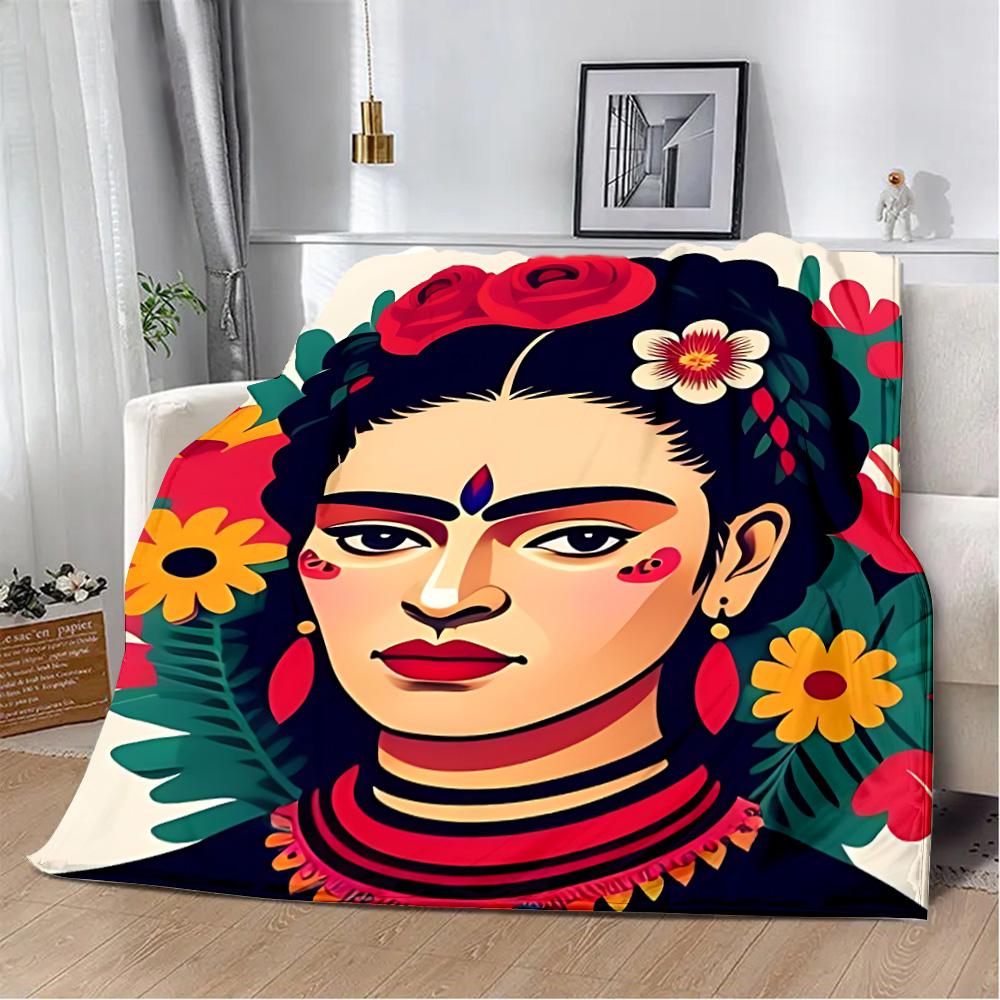 Cartoon F-Frida Printed Blanket Picnic Blankets Warm Blanket Soft and Comfortable Blanket Home Travel Birthday Gift