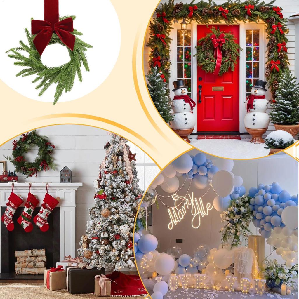 Small Christmas Wreath 6-Piece Christmas Decor Artificial Door Wreaths Decorations with Red Bows for Door Wall Stairs Railing