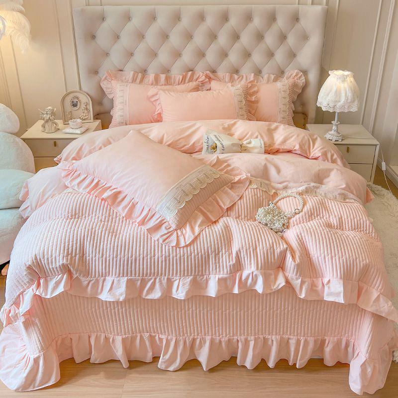 2025 G5Z French Sweetheart Cotton Bedsheet Set - 4 Pieces with Fitted Sheet and Bedcover