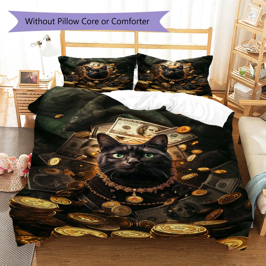 Orange Cat Pattern Bedding Quilt Set Quilt Cover Pillowcase Home Decoration Gift (1 * Duvet Cover + 2 * Pillowcase, Without Core)