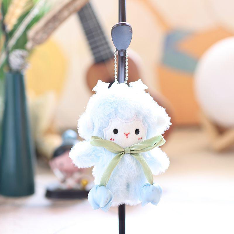 Cute Tulip Lamb Plush Keychain Fluffy Soft Stuffed Pendant Detachable Wrist Lanyard for Girls Birthday Gift
