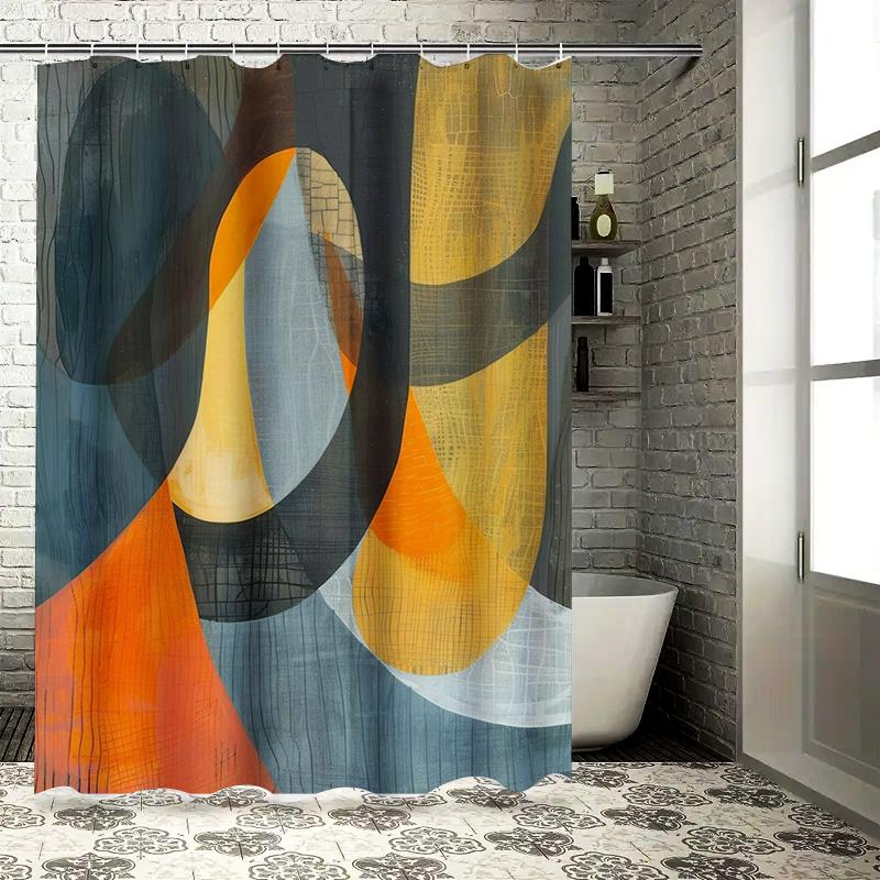 

Modern Geometric Shower Curtain with Vibrant Colors for Bathroom Decor Black Blue Orange Yellow White Waterproof Fabric Shower P 90x180cm